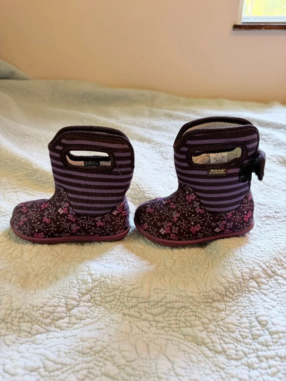 Bogs Purple Floral Striped Waterproof Winter Rain Boots Size 6